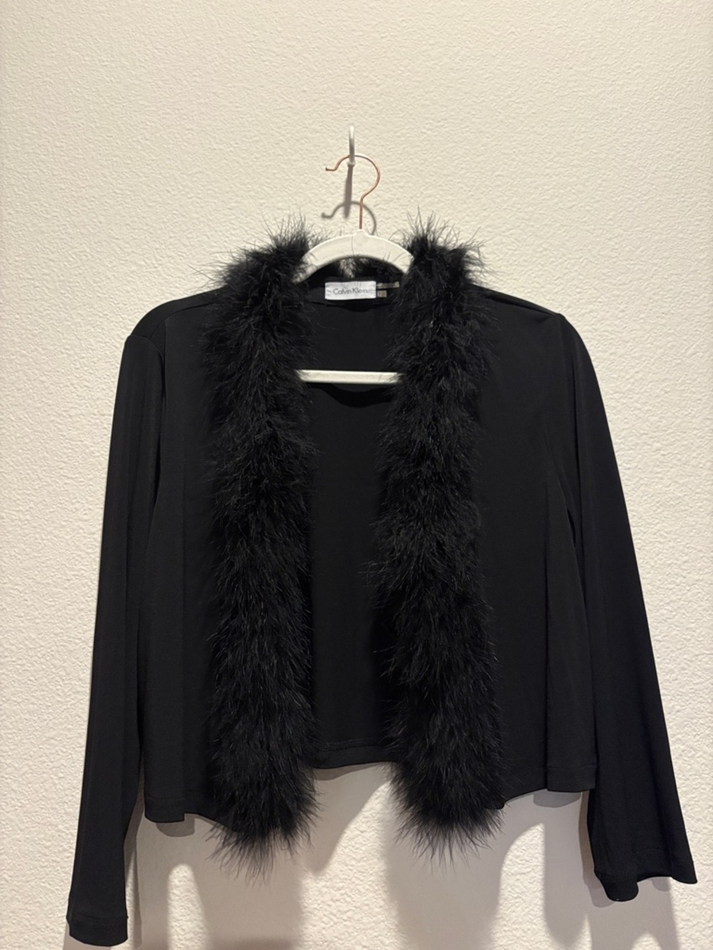 Calvin Klein Black Feather-Trim Open Cardigan
